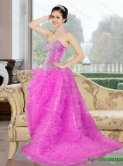 2015 Classical Court Train Sweet 16 Dress with Beading and Ruffles