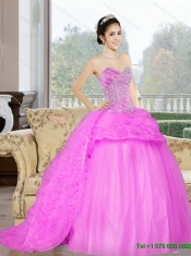 2015 Classical Court Train Sweet 16 Dress with Beading and Ruffles