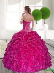 2015 Comfortable Hot Pink 15th Birthday Dresses with Ruffles and Appliques