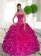 2015 Comfortable Hot Pink 15th Birthday Dresses with Ruffles and Appliques