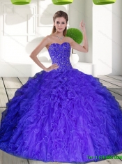 2015 Custom Made Sweetheart Quinceanera Dresses with Beading and Ruffles