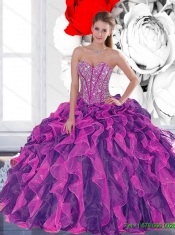 2015 Elegant Beading and Ruffled Layers Quinceanera Dresses in Multi Color