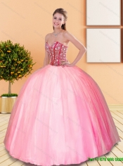 2015 Elegant Beading Sweetheart Ball Gown Quinceanera Dresses in Rose Pink