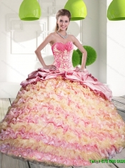 2015 Elegant Quinceanera Gown with Ruffled Layers and Appliques