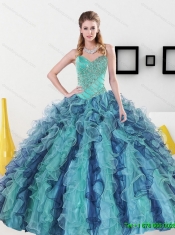 2015 Elegant Sweetheart Quinceanera Dresses with Appliques and Ruffles