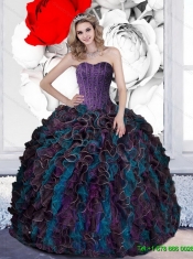 2015 Pretty Beading and Ruffles 15th Birthday Dresses in Multi Color