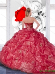 2015 Wholesale Appliques and Ruffles Quinceanera Dress in Coral Red