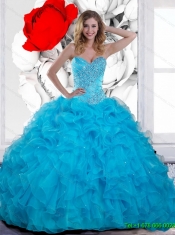 2015 Wholesale Beading and Ruffles Sweetheart Quinceanera Gown in Teal