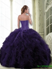 2015 Wholesale Dark Purple Sweet 15 Dress with Beading and Ruffle