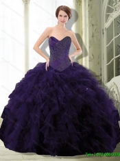 2015 Wholesale Dark Purple Sweet 15 Dress with Beading and Ruffle