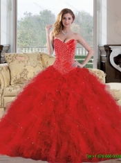 2015 Wholesale Sweetheart Red Quinceanera Dresses with Appliques and Ruffles