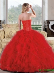2015 Wholesale Sweetheart Red Quinceanera Dresses with Appliques and Ruffles