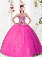 Beautiful Beading and Pick Ups 2015 15th Birthday Dresses in Hot Pink
