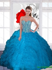 Classical Beading and Ruffles Sweetheart Teal Quinceanera Dresses for 2015