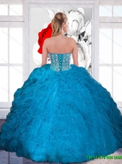 Classical Beading and Ruffles Sweetheart Teal Quinceanera Dresses for 2015