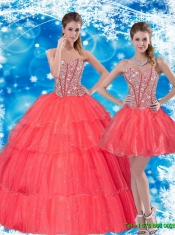 Classical Layers Sweetheart Quinceanera Dresses in Coral Red
