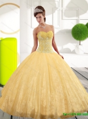 Custom Made Sweetheart Appliques Gold Quinceanera Dresses for 2015 Spring