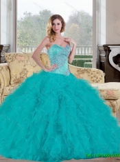 Elegant 2015 Ball Gown Quinceanera Dress with Beading and Ruffles