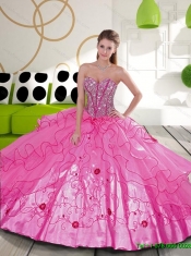 Elegant Beading and Embroidery Hot Pink Quinceanera Dresses for 2015