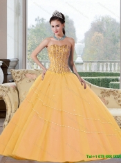Elegant Beading Strapless 2015 Quinceanera Dresses in Gold