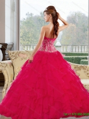 Elegant Sweetheart 2015 Red Quinceanera Gown with Appliques and Ruffles