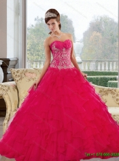 Elegant Sweetheart 2015 Red Quinceanera Gown with Appliques and Ruffles