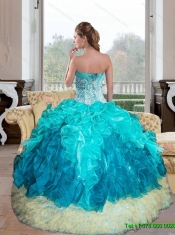 Elegant Sweetheart Multi Color 2015 Quinceanera Gown with Appliques and Ruffles