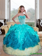 Elegant Sweetheart Multi Color 2015 Quinceanera Gown with Appliques and Ruffles