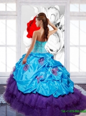 Free and Easy  Sweetheart Ruffles 15th Birthday Dresses with Appliques and Pick Ups