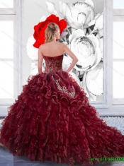 Gorgeous Sweetheart Wine Red 2015 15th Birthday Dresses with Appliques and Ruffles