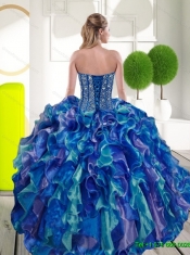 Remarkable Beading and Ruffles Sweetheart 2015 15th Birthday Dresses in Multi Color