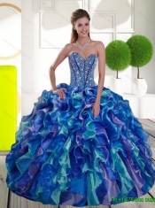 Remarkable Beading and Ruffles Sweetheart 2015 15th Birthday Dresses in Multi Color