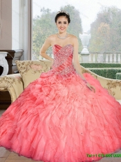 Wholesale 2015 Beading and Ruffles Sweetheart Quinceanera Dresses in Watermelon