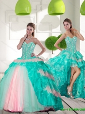 Wholesale Beading and Ruffled Layers Quinceanera Gowns in Multi Color for 2015