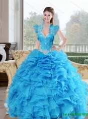 Wholesale Beading and Ruffles Sweetheart 2015 Quinceanera Dresses in Baby Blue