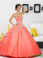 Wholesale Beading Sweetheart 2015 Quinceanera Gown in Orange Red