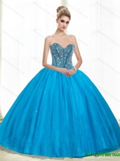 2015 Cheap Sweetheart Ball Gown Beading Quinceanera Dresses in Teal