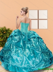 2015 Classical Sweetheart Teal Quinceanera Dresses with Beading and Pick Ups