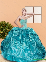 2015 Classical Sweetheart Teal Quinceanera Dresses with Beading and Pick Ups