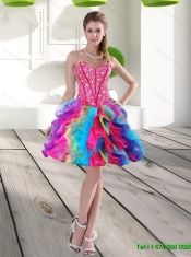 2015 Fashionable Beading and Ruffles Sweetheart Quinceanera Dresses in Multi Color