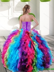 2015 Fashionable Beading and Ruffles Sweetheart Quinceanera Dresses in Multi Color