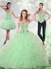 2015 Fashionable Beading and Ruffles Sweetheart Quinceanera Gown in Apple Green
