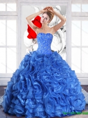2015 Modest Ball Gown Quinceanera Dresses with Beading and Ruffles