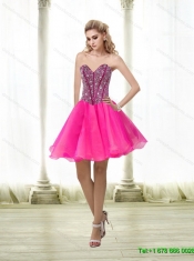 2015 Modest Beading Sweetheart Tulle Hot Pink Quinceanera Dresses