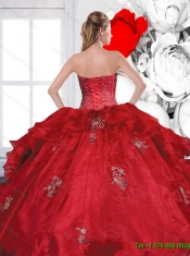 2015 Modest Sweetheart Beading and Ruffles Quinceanera Gown with Appliques