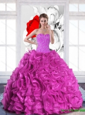 2015 Modest Sweetheart Quinceanera Dresses with Beading and Ruffles