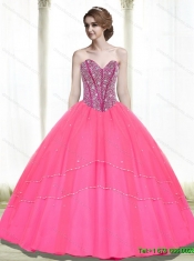 2015 Popular Ball Gown Beading Sweetheart Hot Pink Quinceanera Dresses