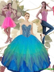 2015 Pretty Beading Sweetheart Tulle Quinceanera Dresses in Turquoise