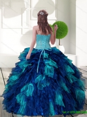 2015 Unique Multi Color Sweet 15 Dress with Beading and Ruffles