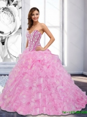 Flirting 2015 Sweetheart Beading and Ruffles Rose Pink Quinceanera Dresses